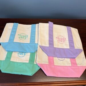 Trader Joe's Pastel Canvas Tote - Lavender, Pink, Mint & Blue